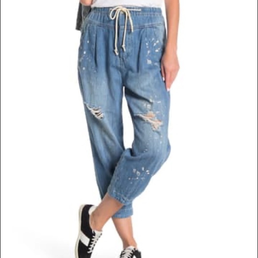 Free People Mixed Up Distressed Utility Jeans XS